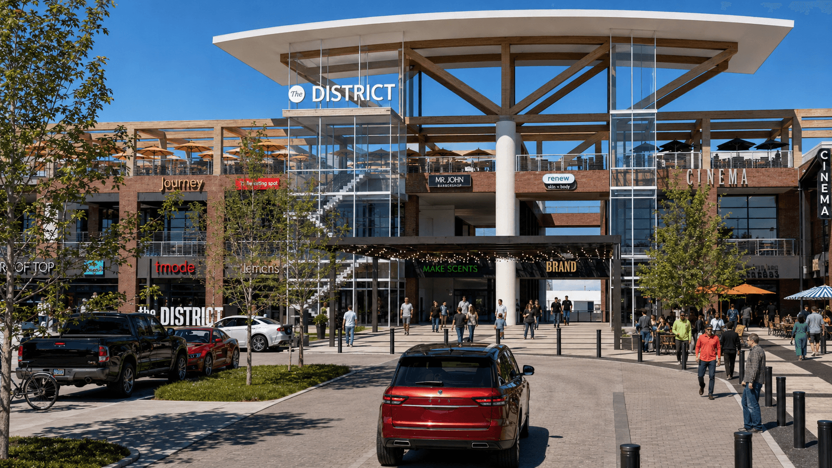 The Shops on Broadway — arrival at the District entertainment hub